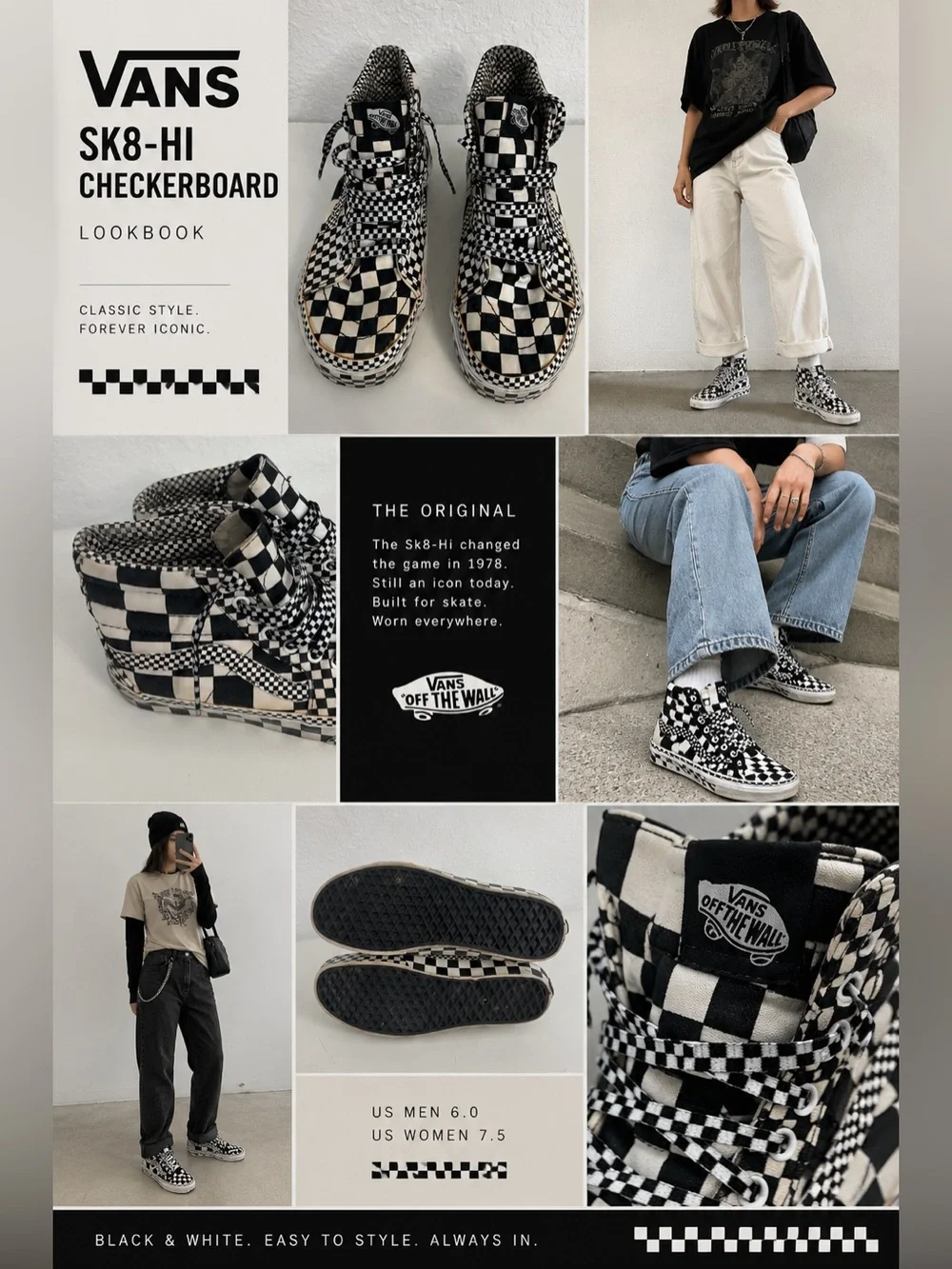 Vans Sk8-Hi Checkerboard High Top Sneakers Men’s 6 Women’s 7.5 - Picture 1 of 5